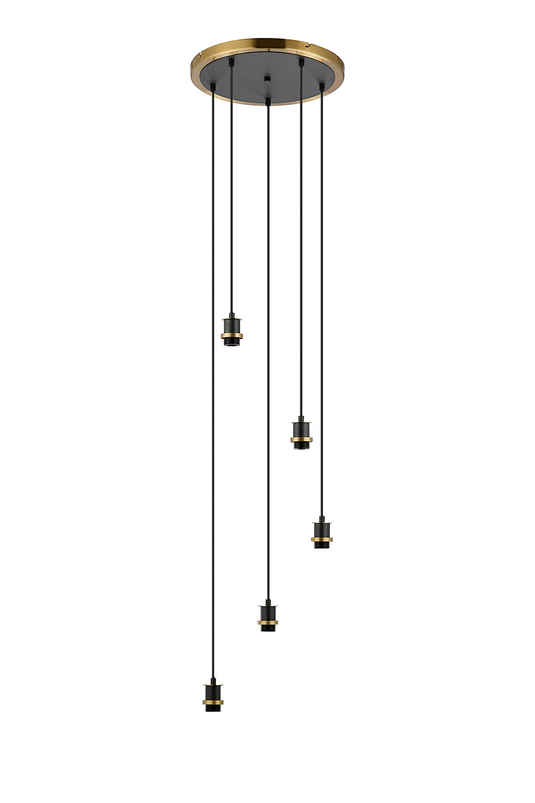 C-Lighting Clay 1.8m Round Suspension Kit, 5 Light E14, Brass / Satin Black - 52024