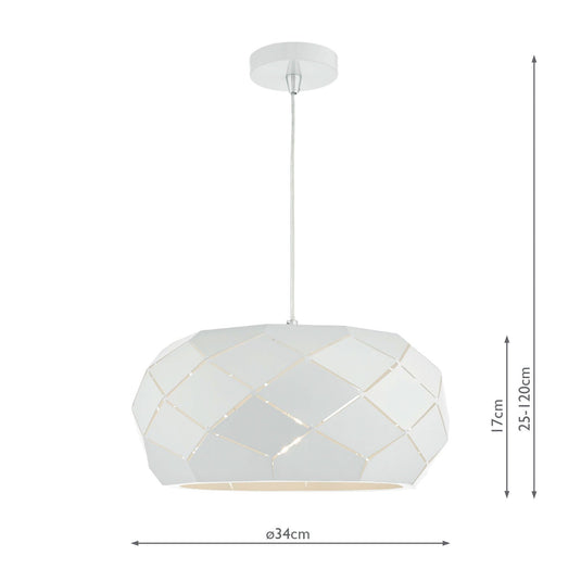 Dar Lighting COB012 Coby Faceted Metal Pendant White - 34961