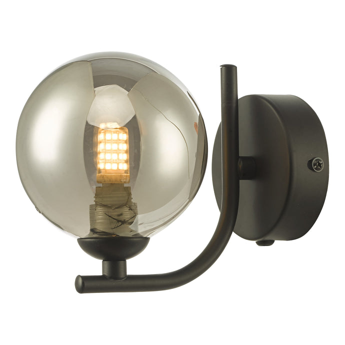 Dar Lighting CRA0722-01 Cradle 1 Light Wall Light Matt Black Smoked Glass - 36888