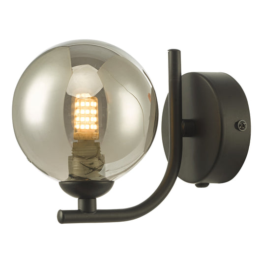 Dar Lighting CRA0722-01 Cradle 1 Light Wall Light Matt Black Smoked Glass - 36888
