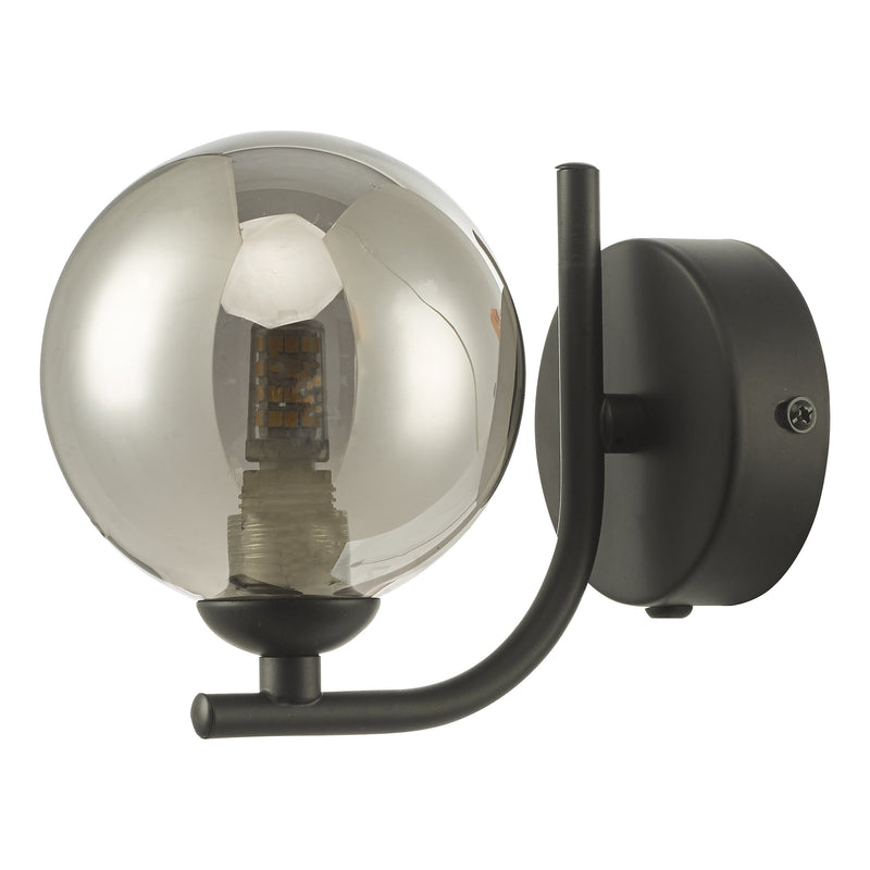 Load image into Gallery viewer, Dar Lighting CRA0722-01 Cradle 1 Light Wall Light Matt Black Smoked Glass - 36888
