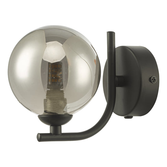 Dar Lighting CRA0722-01 Cradle 1 Light Wall Light Matt Black Smoked Glass - 36888