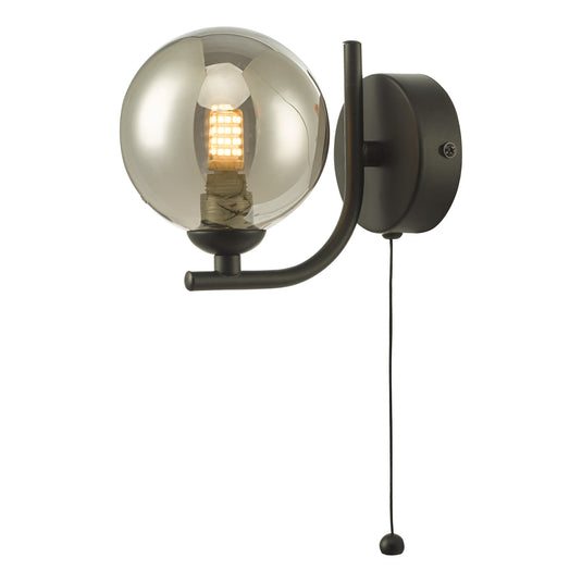 Dar Lighting CRA0722-01 Cradle 1 Light Wall Light Matt Black Smoked Glass - 36888