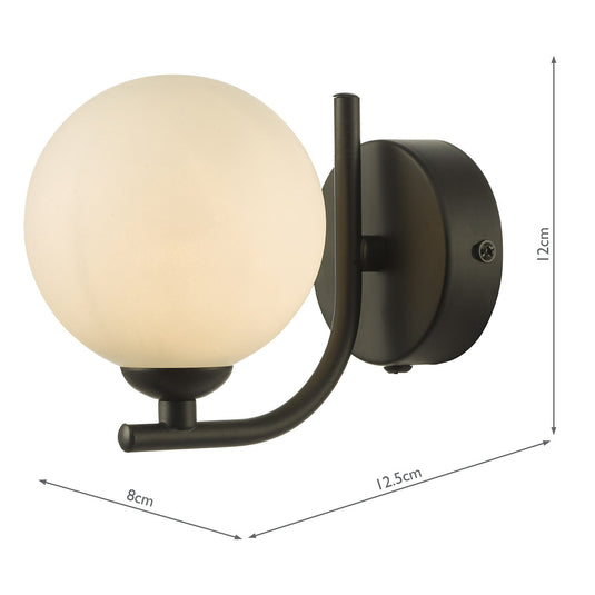 Dar Lighting CRA0722-02 Cradle 1 Light Wall Light Matt Black Opal Glass - 36889