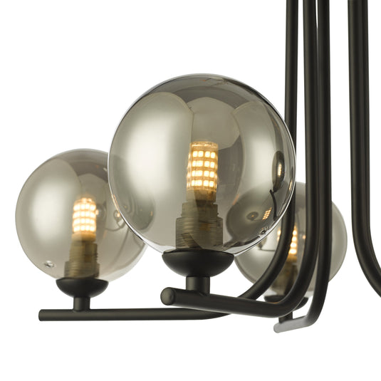Dar Lighting CRA5422-01 Cradle 5 Light Semi Flush Matt Black Smoked Glass - 36892