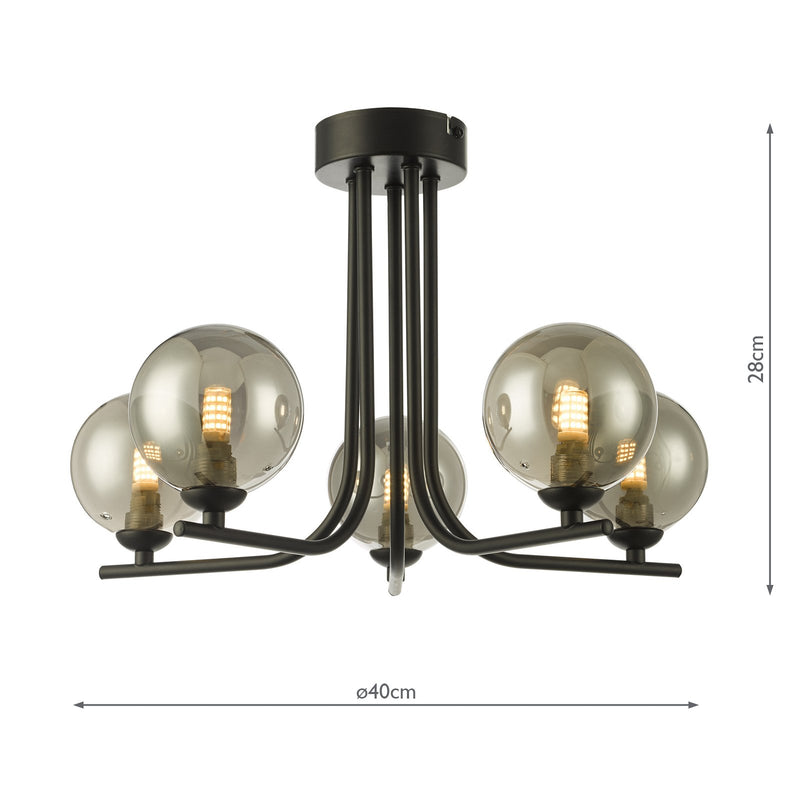 Load image into Gallery viewer, Dar Lighting CRA5422-01 Cradle 5 Light Semi Flush Matt Black Smoked Glass - 36892

