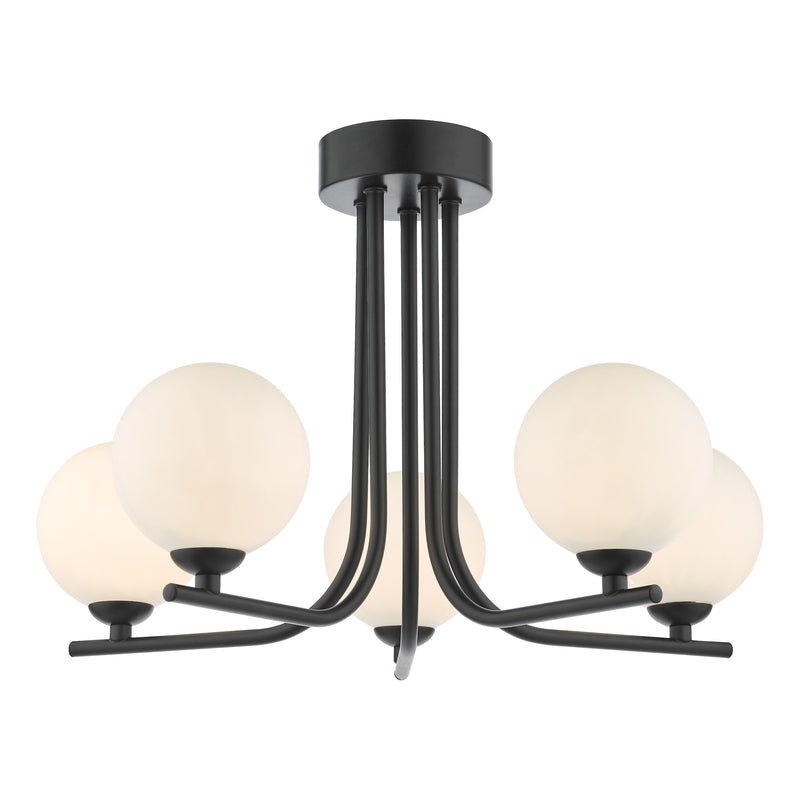 Load image into Gallery viewer, Dar Lighting CRA5422-02 Cradle 5 Light Semi Flush Matt Black Opal Glass - 36893
