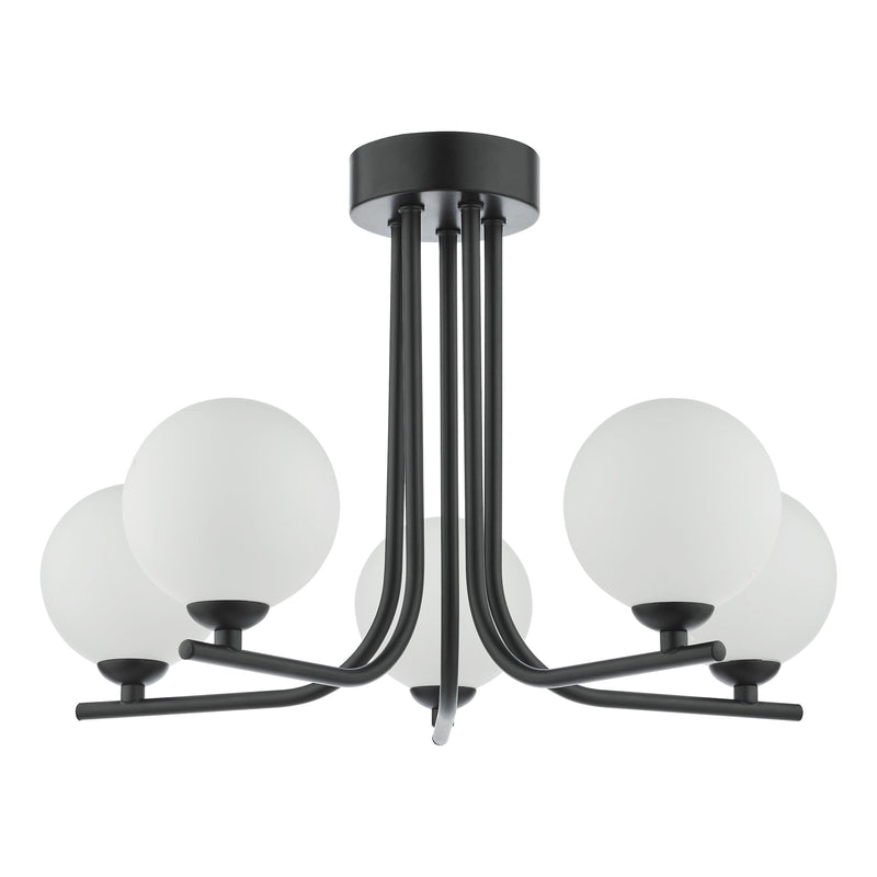 Load image into Gallery viewer, Dar Lighting CRA5422-02 Cradle 5 Light Semi Flush Matt Black Opal Glass - 36893
