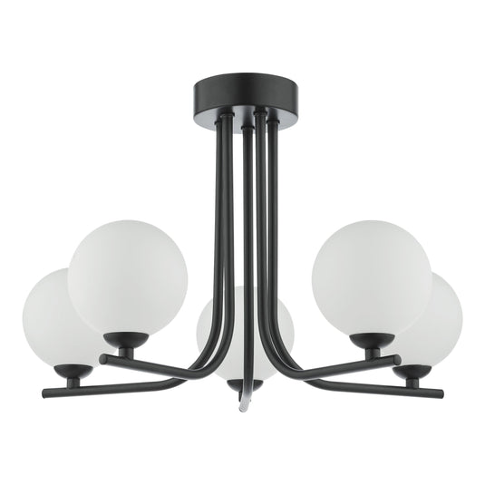 Dar Lighting CRA5422-02 Cradle 5 Light Semi Flush Matt Black Opal Glass - 36893