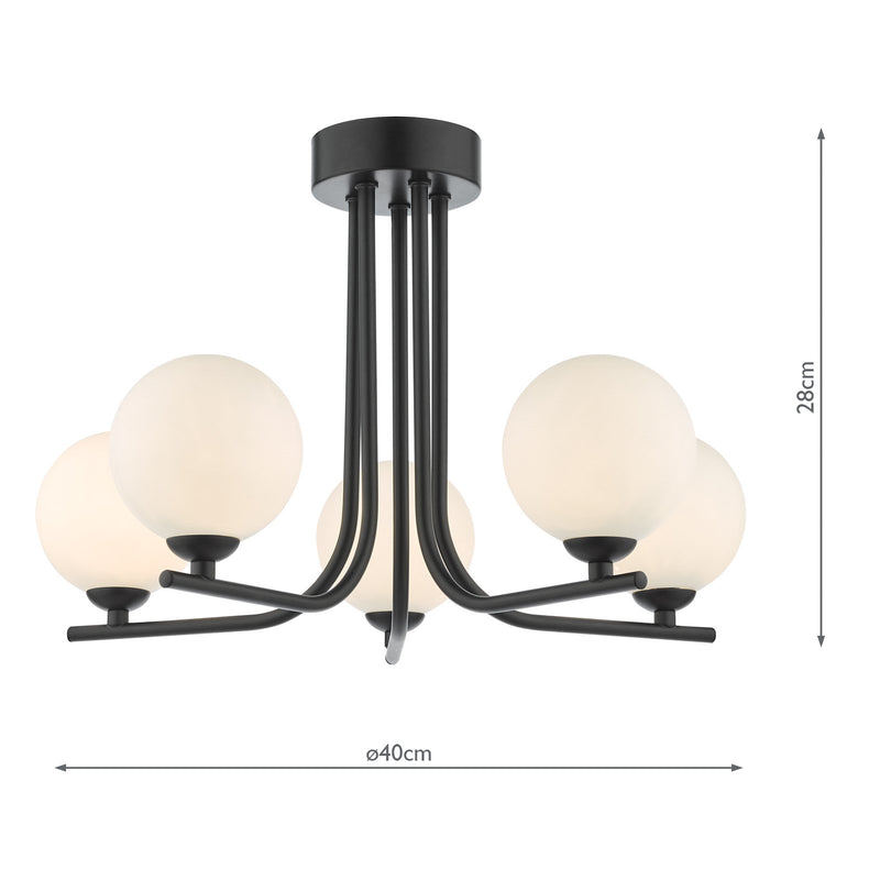 Load image into Gallery viewer, Dar Lighting CRA5422-02 Cradle 5 Light Semi Flush Matt Black Opal Glass - 36893

