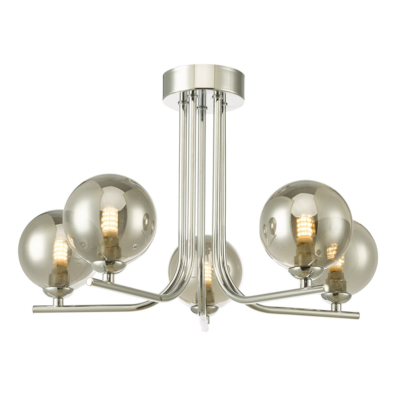 Load image into Gallery viewer, Dar Lighting CRA5450-01 Cradle 5 Light Semi Flush Polished Chrome Smoked Glass - 36894
