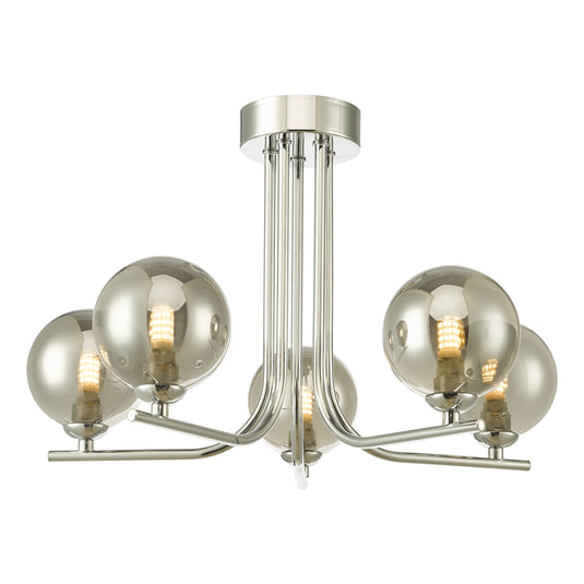 Dar Lighting CRA5450-01 Cradle 5 Light Semi Flush Polished Chrome Smoked Glass - 36894