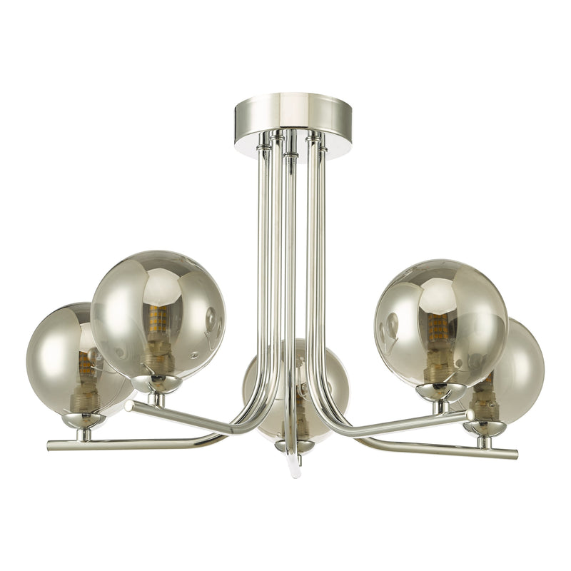 Load image into Gallery viewer, Dar Lighting CRA5450-01 Cradle 5 Light Semi Flush Polished Chrome Smoked Glass - 36894
