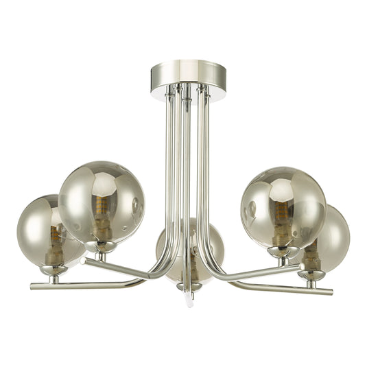 Dar Lighting CRA5450-01 Cradle 5 Light Semi Flush Polished Chrome Smoked Glass - 36894