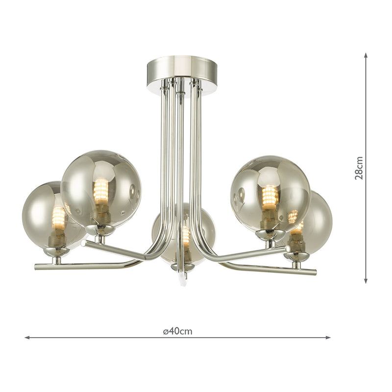 Load image into Gallery viewer, Dar Lighting CRA5450-01 Cradle 5 Light Semi Flush Polished Chrome Smoked Glass - 36894
