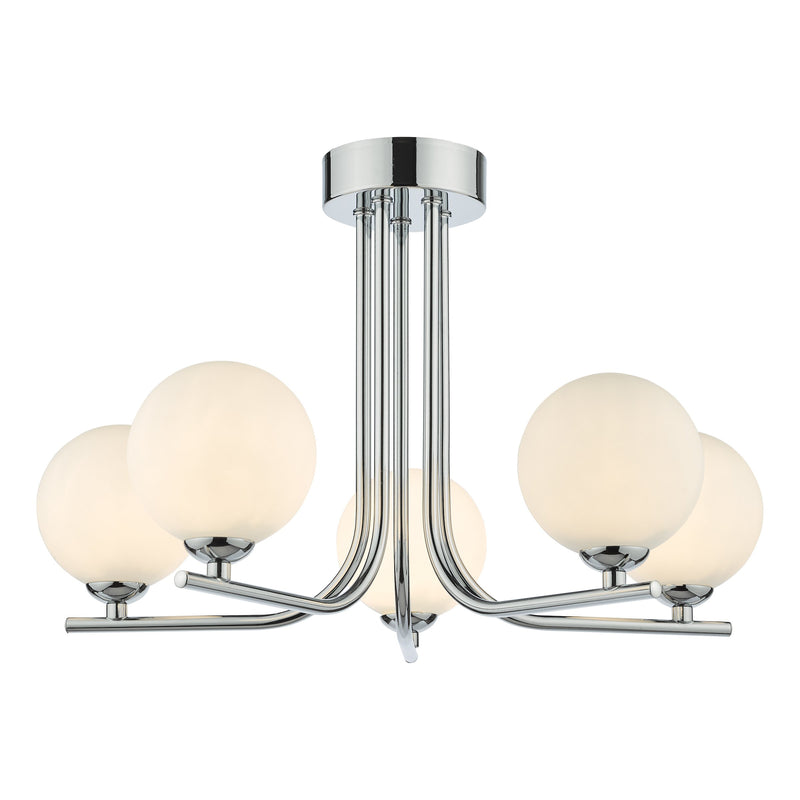 Load image into Gallery viewer, Dar Lighting CRA5450-02 Cradle 5 Light Semi Flush Polished Chrome Opal Glass - 36895

