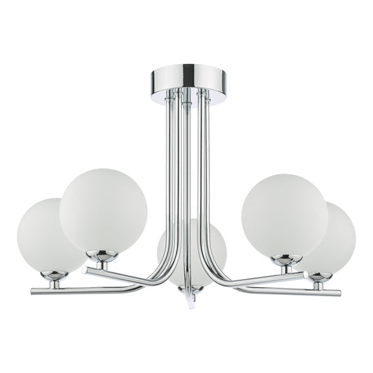 Dar Lighting CRA5450-02 Cradle 5 Light Semi Flush Polished Chrome Opal Glass - 36895