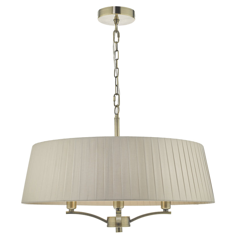 Load image into Gallery viewer, Dar Lighting CRI0429 Cristin 4 Light Pendant Antique Brass With Taupe Ribbon Shade - 34968
