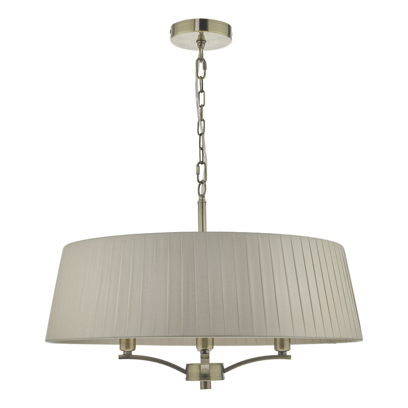 Load image into Gallery viewer, Dar Lighting CRI0429 Cristin 4 Light Pendant Antique Brass With Taupe Ribbon Shade - 34968
