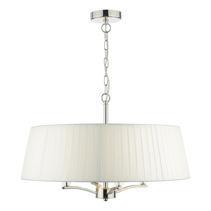 Load image into Gallery viewer, Dar Lighting CRI042 Cristin 4lt Pendant Polished Nickel C/W Ivory Ribbon Shade - 23202
