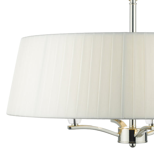 Dar Lighting CRI042 Cristin 4lt Pendant Polished Nickel C/W Ivory Ribbon Shade - 23202