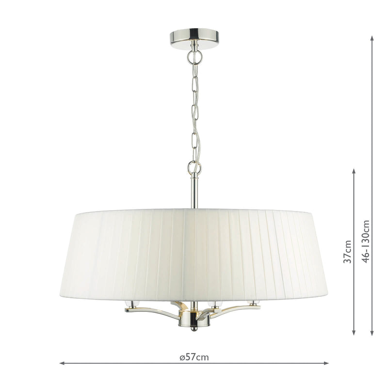 Load image into Gallery viewer, Dar Lighting CRI042 Cristin 4lt Pendant Polished Nickel C/W Ivory Ribbon Shade - 23202
