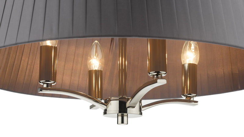Load image into Gallery viewer, Dar Lighting CRI0439 Cristin 4 Light Pendant Polished Nickel with Grey Ribbon Shade - 34969
