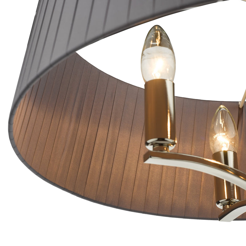 Load image into Gallery viewer, Dar Lighting CRI0439 Cristin 4 Light Pendant Polished Nickel with Grey Ribbon Shade - 34969
