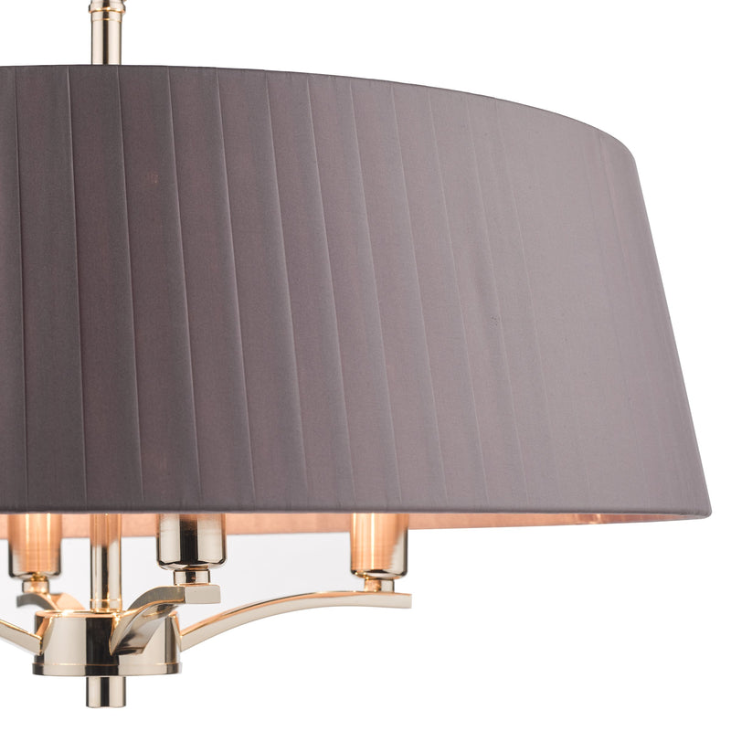 Load image into Gallery viewer, Dar Lighting CRI0439 Cristin 4 Light Pendant Polished Nickel with Grey Ribbon Shade - 34969
