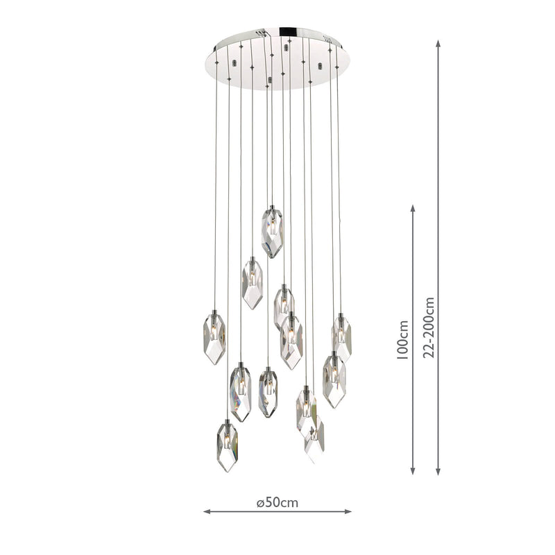 Load image into Gallery viewer, Dar Lighting CRY1250 Crystal 12lt Cluster Pendant Polished Chrome &amp; Crystal - 34973
