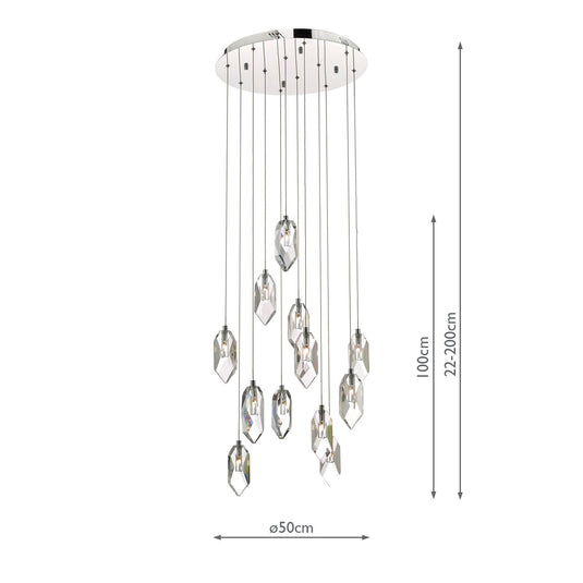 Dar Lighting CRY1250 Crystal 12lt Cluster Pendant Polished Chrome & Crystal - 34973