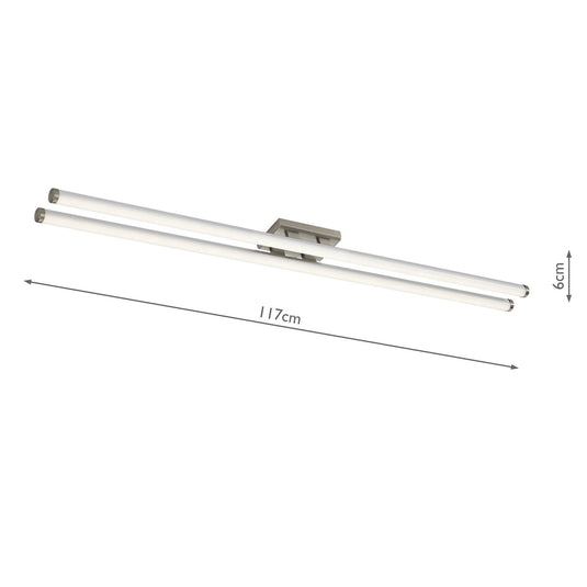 Dar Lighting CUI4846 Cuisine Twin LED Ceiling Flush 117cm Brushed Chrome - 19534