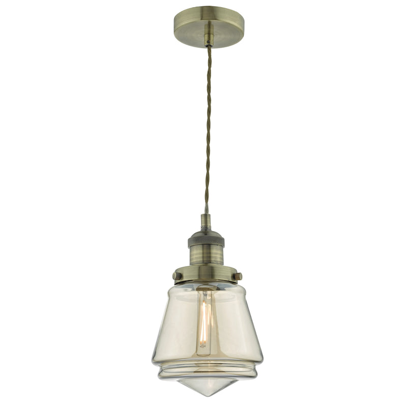 Load image into Gallery viewer, Dar Lighting CUR0175 Curtis 1lt Pendant Antique Brass &amp; Champagne Glass - 22612

