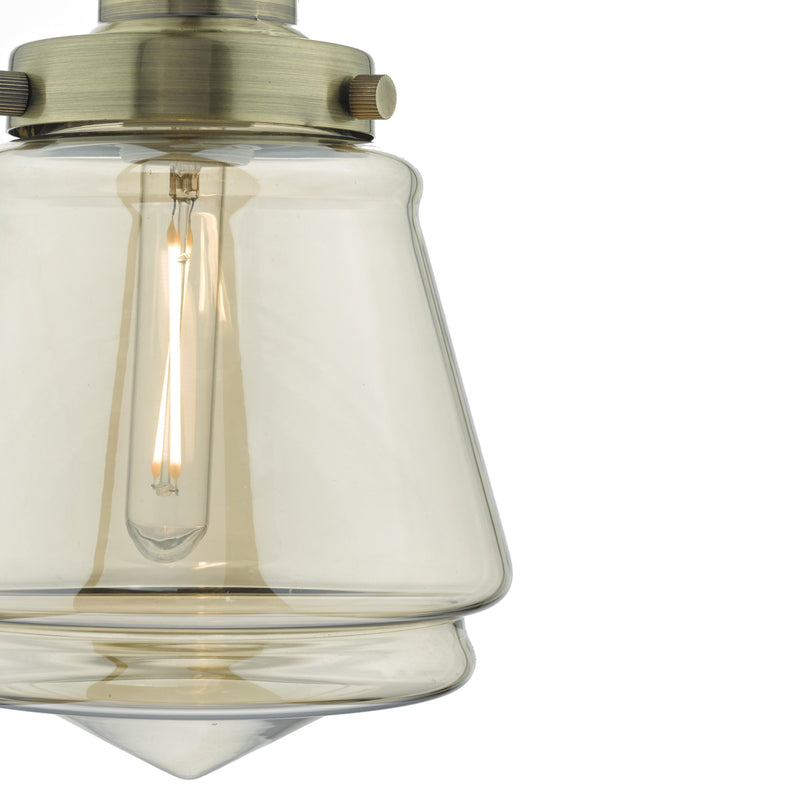 Load image into Gallery viewer, Dar Lighting CUR0175 Curtis 1lt Pendant Antique Brass &amp; Champagne Glass - 22612
