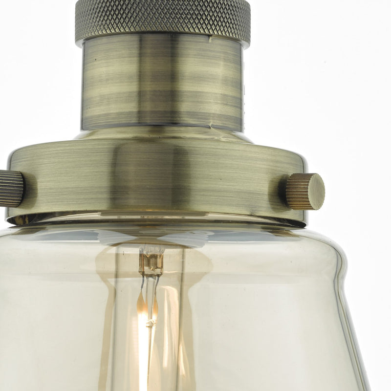 Load image into Gallery viewer, Dar Lighting CUR0175 Curtis 1lt Pendant Antique Brass &amp; Champagne Glass - 22612
