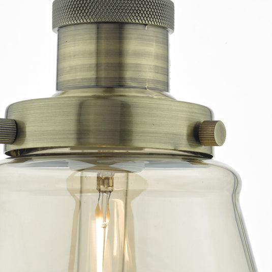 Dar Lighting CUR0175 Curtis 1lt Pendant Antique Brass & Champagne Glass - 22612