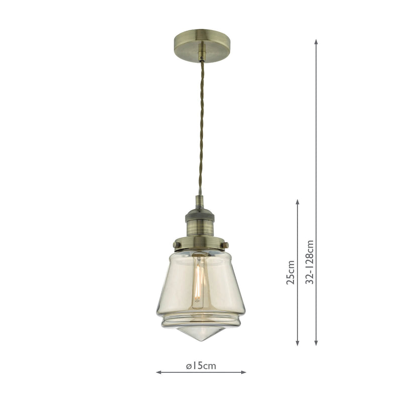 Load image into Gallery viewer, Dar Lighting CUR0175 Curtis 1lt Pendant Antique Brass &amp; Champagne Glass - 22612
