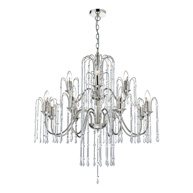 Load image into Gallery viewer, Dar Lighting DAN1238 Daniella 12 Light Pendant Polished Nickel With Chrome Rods And Crystal Beads - 34978
