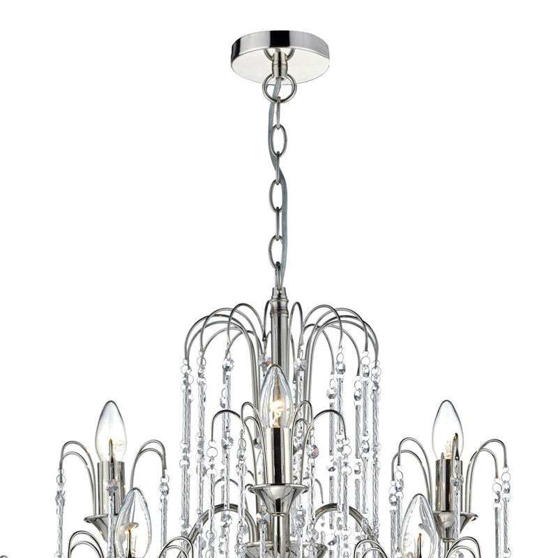 Load image into Gallery viewer, Dar Lighting DAN1238 Daniella 12 Light Pendant Polished Nickel With Chrome Rods And Crystal Beads - 34978
