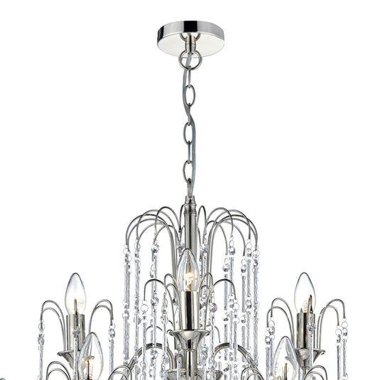 Dar Lighting DAN1238 Daniella 12 Light Pendant Polished Nickel With Chrome Rods And Crystal Beads - 34978