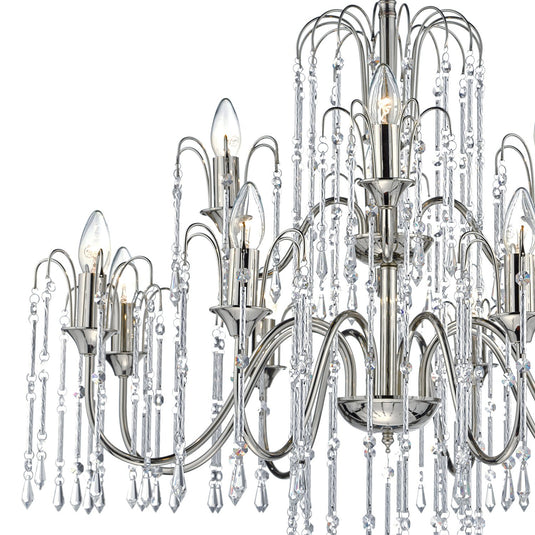 Dar Lighting DAN1238 Daniella 12 Light Pendant Polished Nickel With Chrome Rods And Crystal Beads - 34978