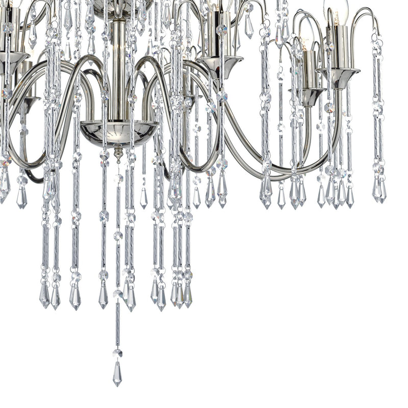 Load image into Gallery viewer, Dar Lighting DAN1238 Daniella 12 Light Pendant Polished Nickel With Chrome Rods And Crystal Beads - 34978
