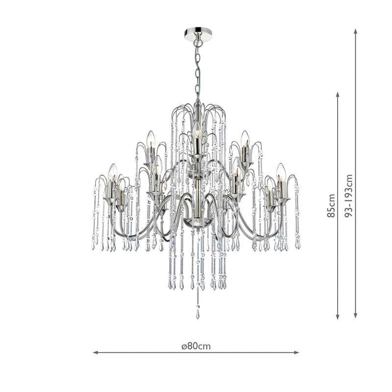 Load image into Gallery viewer, Dar Lighting DAN1238 Daniella 12 Light Pendant Polished Nickel With Chrome Rods And Crystal Beads - 34978
