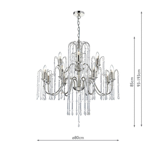 Dar Lighting DAN1238 Daniella 12 Light Pendant Polished Nickel With Chrome Rods And Crystal Beads - 34978