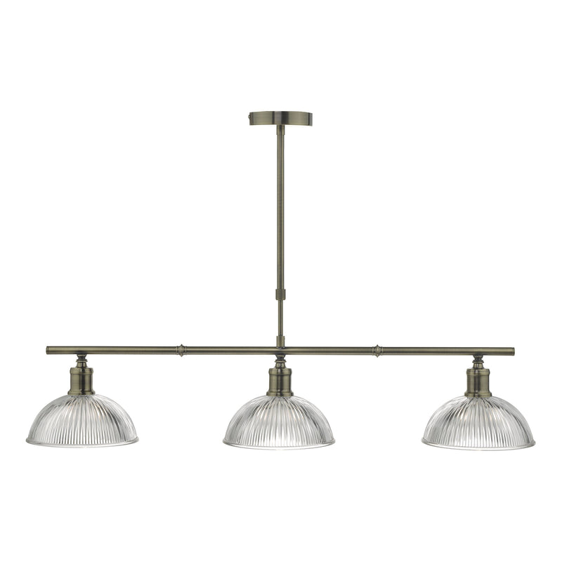 Load image into Gallery viewer, Dar Lighting DAR0375 Dara 3lt Bar Pendant Antique Brass &amp; Glass - 34979
