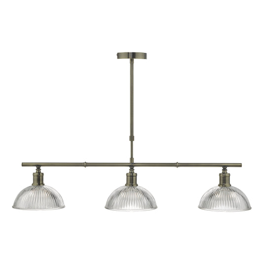 Dar Lighting DAR0375 Dara 3lt Bar Pendant Antique Brass & Glass - 34979
