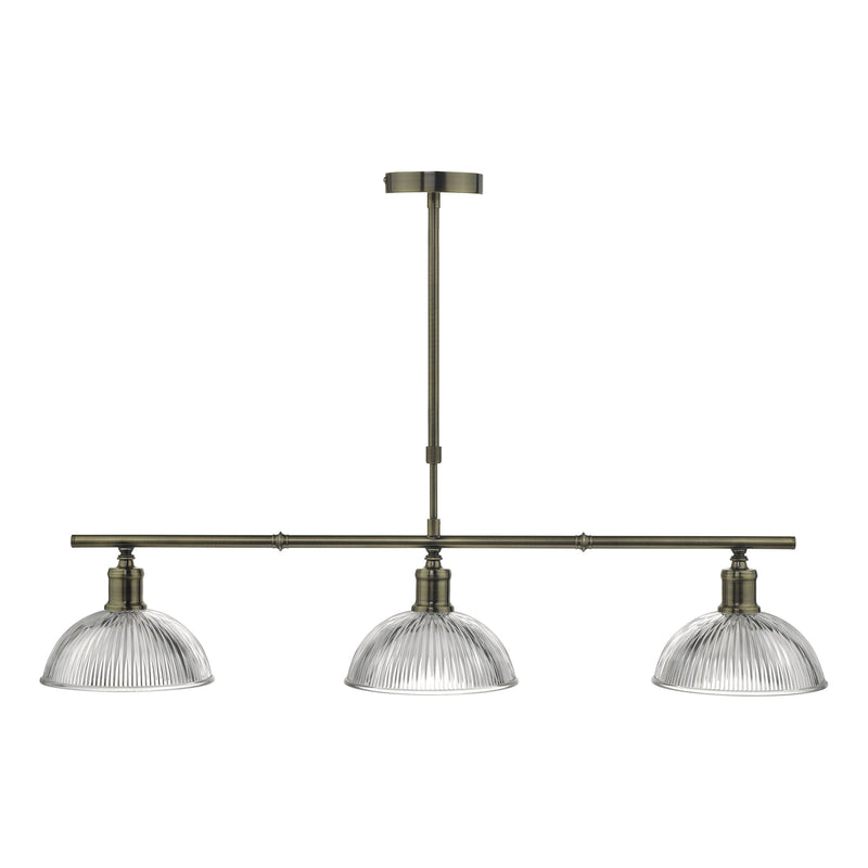 Load image into Gallery viewer, Dar Lighting DAR0375 Dara 3lt Bar Pendant Antique Brass &amp; Glass - 34979
