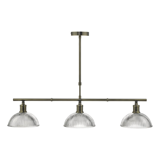 Dar Lighting DAR0375 Dara 3lt Bar Pendant Antique Brass & Glass - 34979