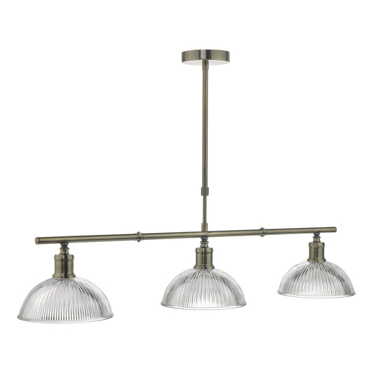 Dar Lighting DAR0375 Dara 3lt Bar Pendant Antique Brass & Glass - 34979