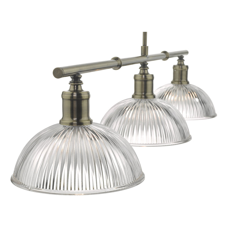 Load image into Gallery viewer, Dar Lighting DAR0375 Dara 3lt Bar Pendant Antique Brass &amp; Glass - 34979
